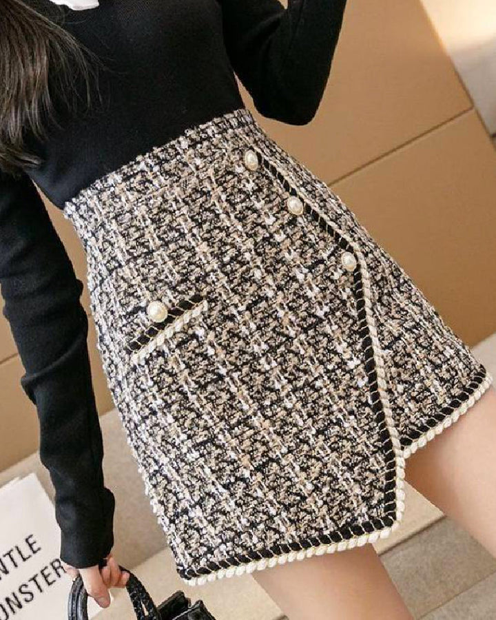 tweed skirt pearl buttons
