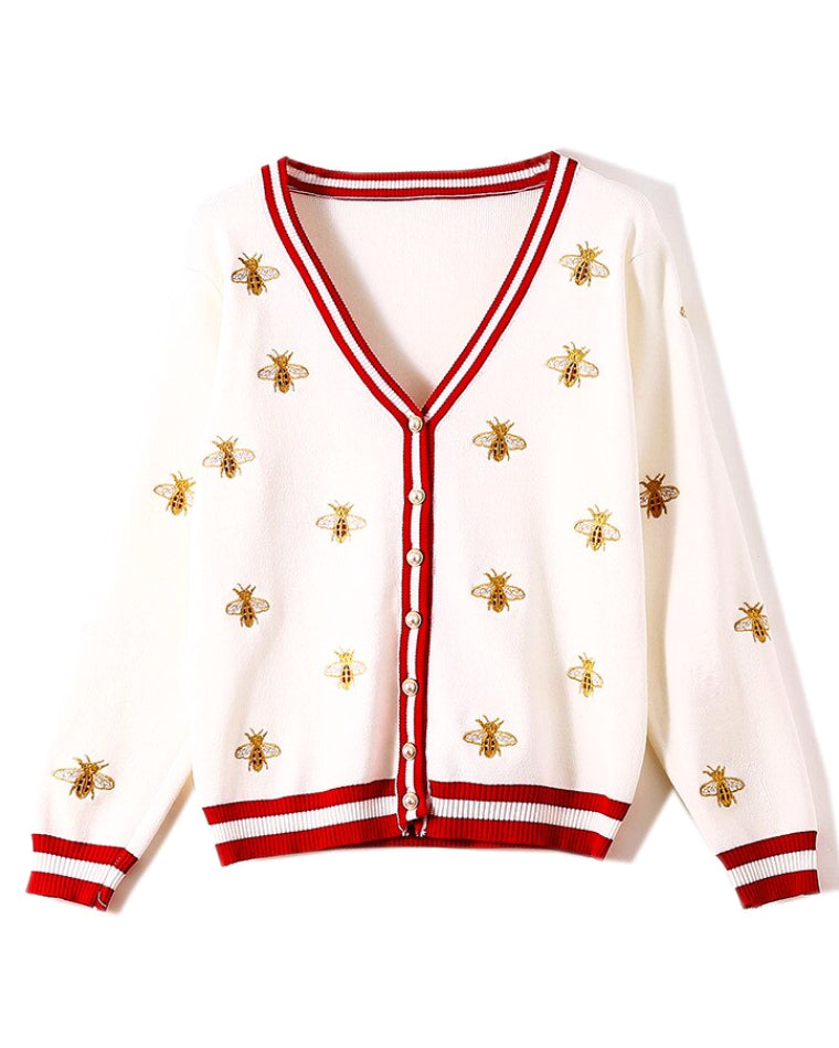 Queen Bee Embroidered Cardigan Sweater