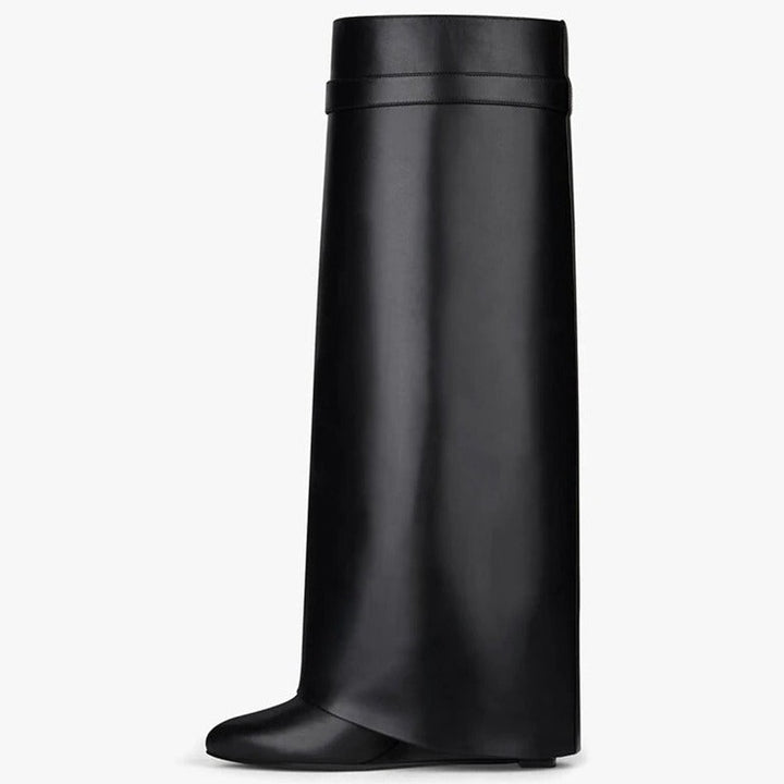 Black Leather Shark Lock Boots