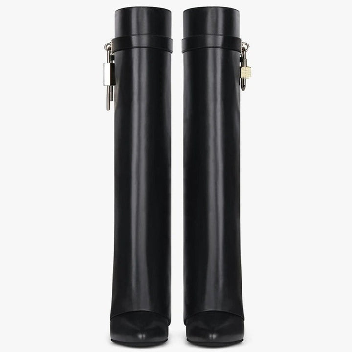 Black Leather Shark Lock Boots